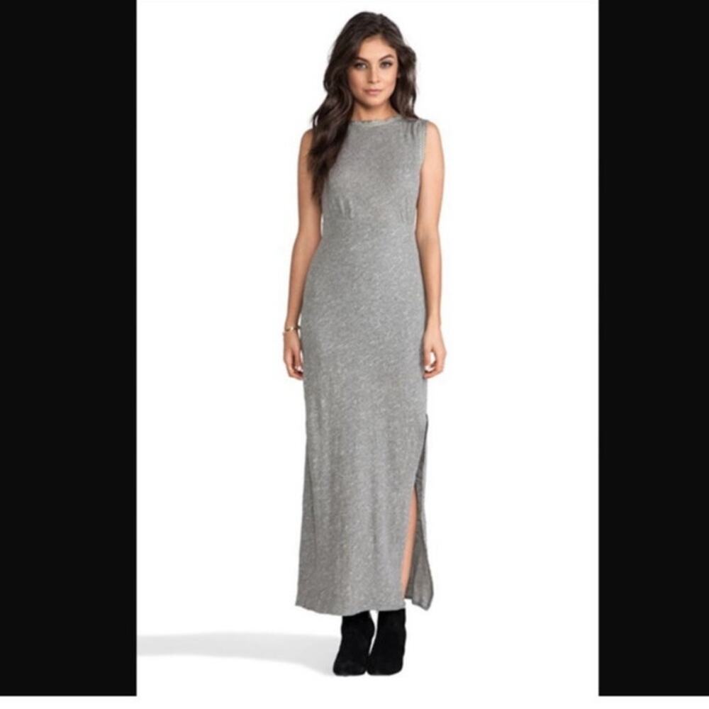 NWT Free People Women’s Large Sabrina Maxi Dress Grey Cotton Slit Beachy Boho